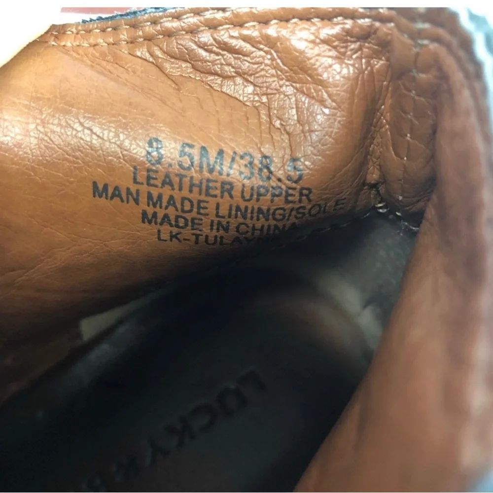 Lucky Brand black leather suede booties with heel Size 8.5 Zip up ankle
